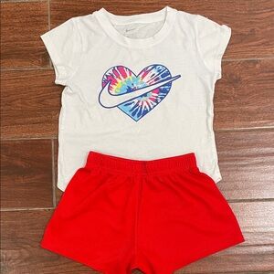 Nike Kids Tie-Dye Heart Red Short Set - White and Red (6-7 y.o)
